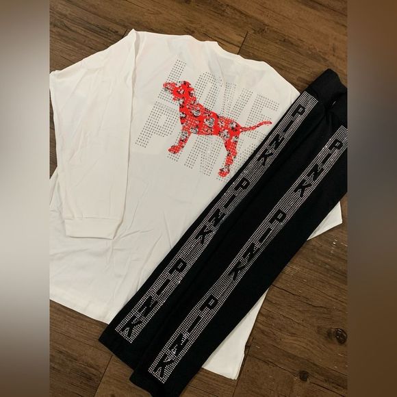 PINK VS FLORAL BLING RHINESTONE DOG TSHIRT/ YOGA LEGGINGS OUTFIT SET XL - Picture 8 of 15